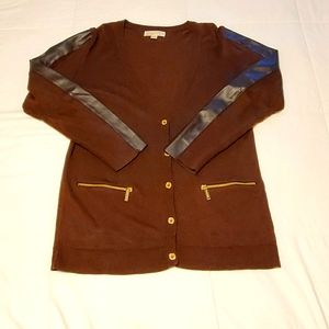 Michael Kors Cardigan with Faux Leather Inset
